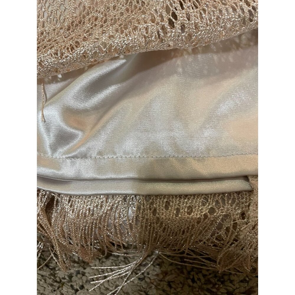 Katherine Kelly Dress Womens 8 Used Beige w/Silver Shimmer Fringe - Picture 12 of 16